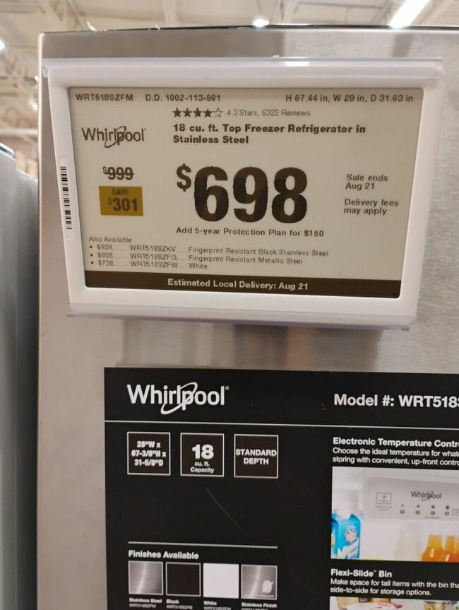 Whirlpool, Stainless,28 Ic.