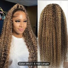 Honey Blonde Curly Deep Wig 100% Human Hair 13x4 Lace Frontal Wig 4/27 Highlight Lace Front Wig Human Hair Kinky Curly For Black Women Hd Transparent