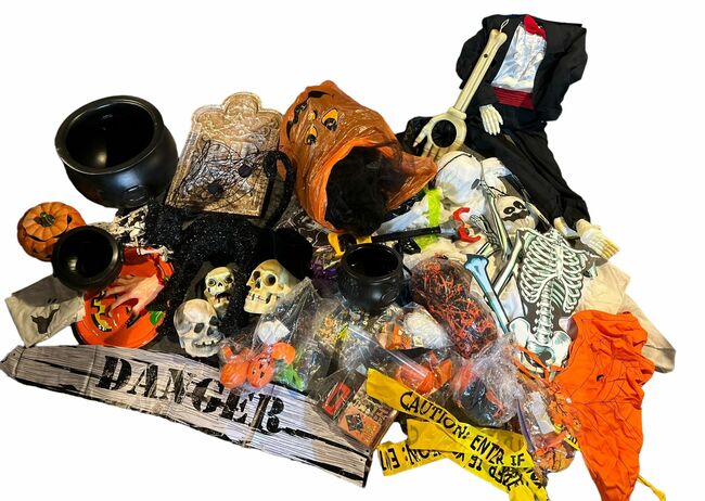 HUGE Lot of Halloween Decor Skeletons Ghosts Pumpkins Black Cat Skulls