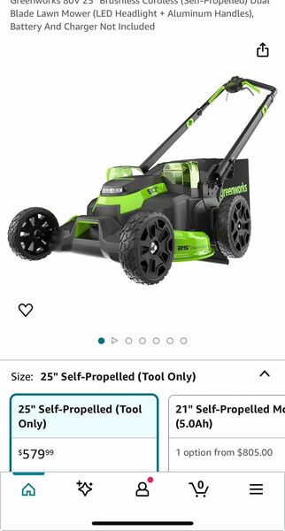 Greenworks 80V 25" Brushless Cordless (Self-Propelled) Dual Blade Lawn Mower (LED Headlight + Aluminum Handles),