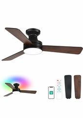 Orison Ceiling Fans with Lights, 42 inch Low Profile Ceiling Fan with RGB Backlight, Flush Mount Ceiling Fan with Remote and App Control, Black Ceilin