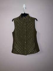 Olive green checkered pattern fall vest with gold buttons Cynthia Rowley size me