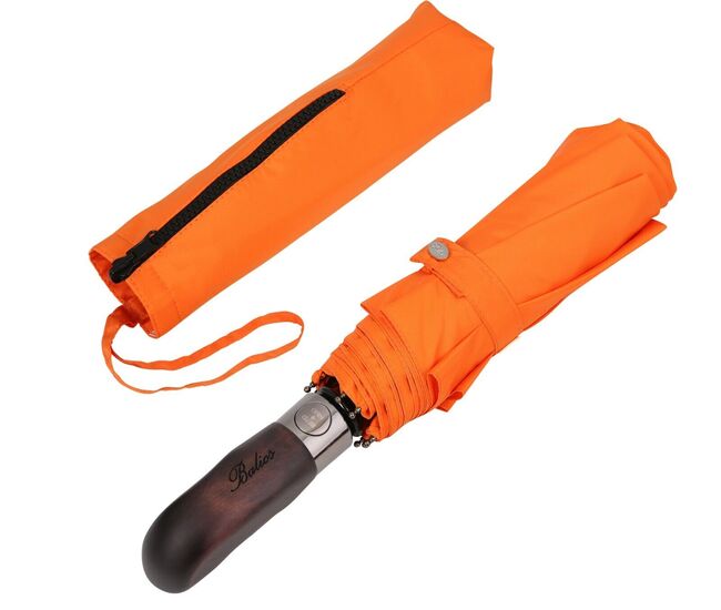 Bright Orange Vented Canopy Real Wood Handle Windproof Auto Open Close Umbrella