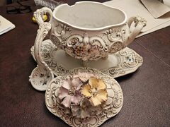 Vintage V.Bassano Porcelain Floral Soup Tureen with Platter