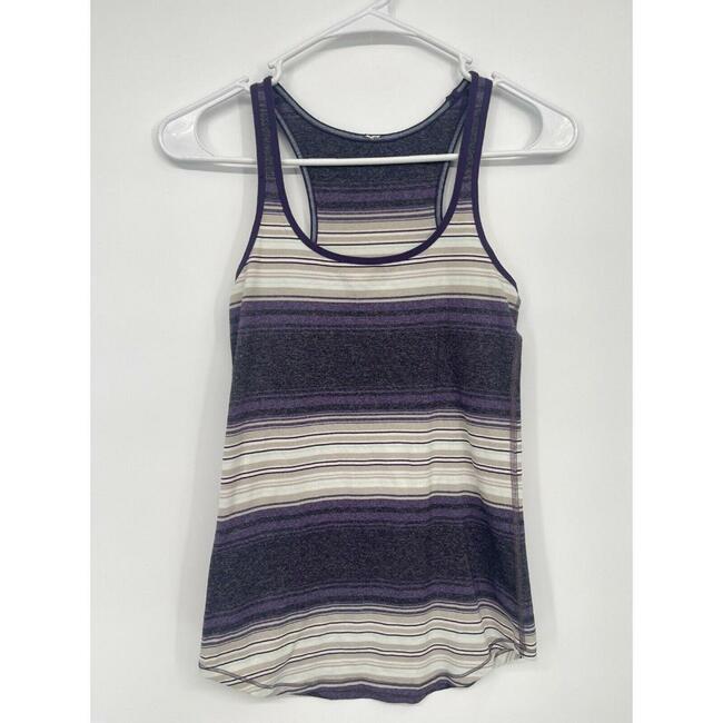 Lululemon Tank Top Women's Sz 4 Striped Scoop Neck Racerback Curved Hem Purple